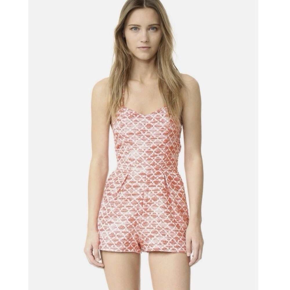 Coquette JACK by BB Dakota Adale Halter Romper Hot Coral Diamond Jacquard Sz 6
